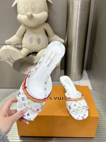 Louis Vuitton Women White Multicolor Leather Heels product view 5
