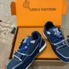 Louis Vuitton Women Navy Canvas Leather Sneakers product view 4