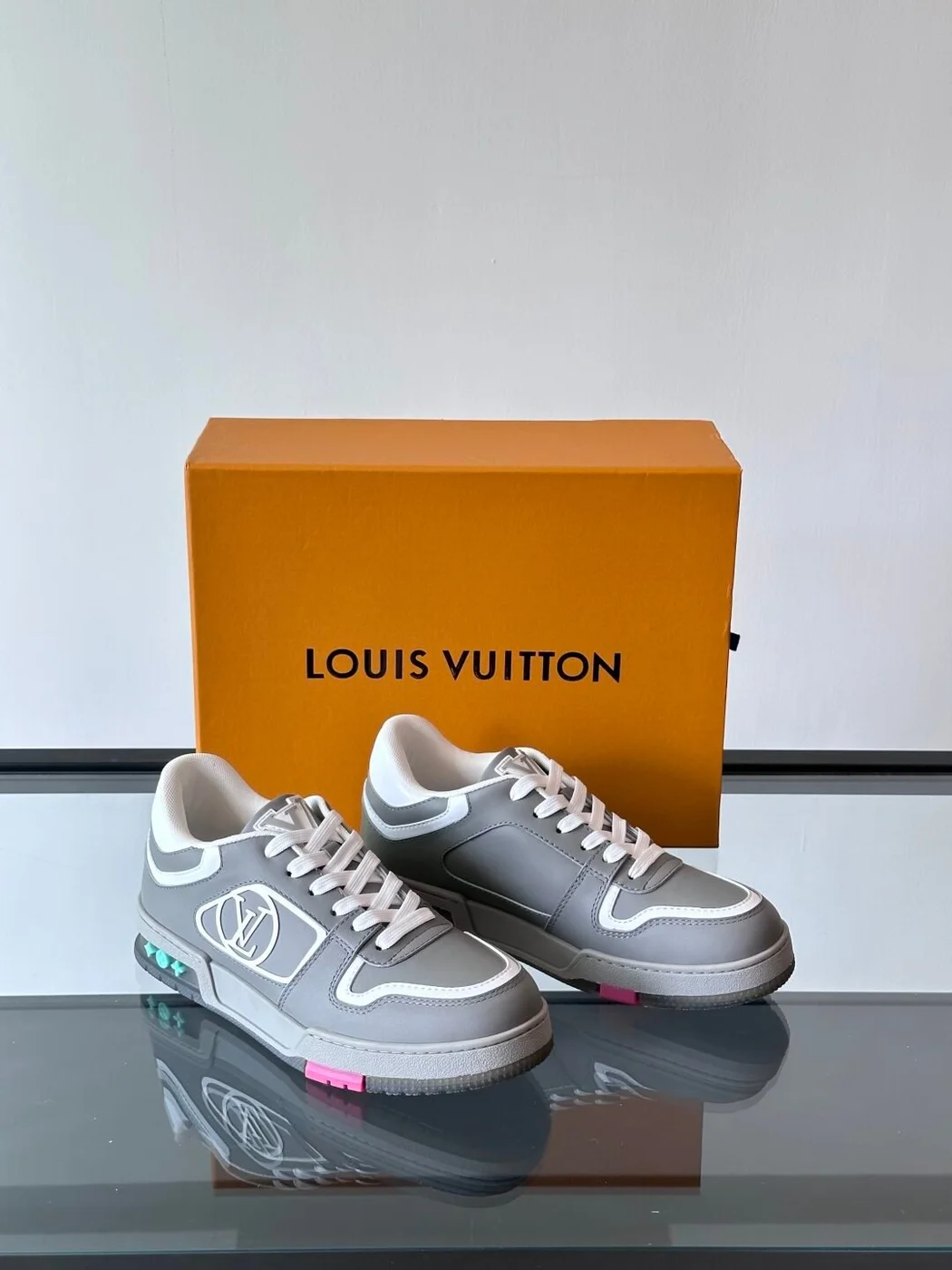 Louis Vuitton Men Grey White Leather Sneakers product view 5