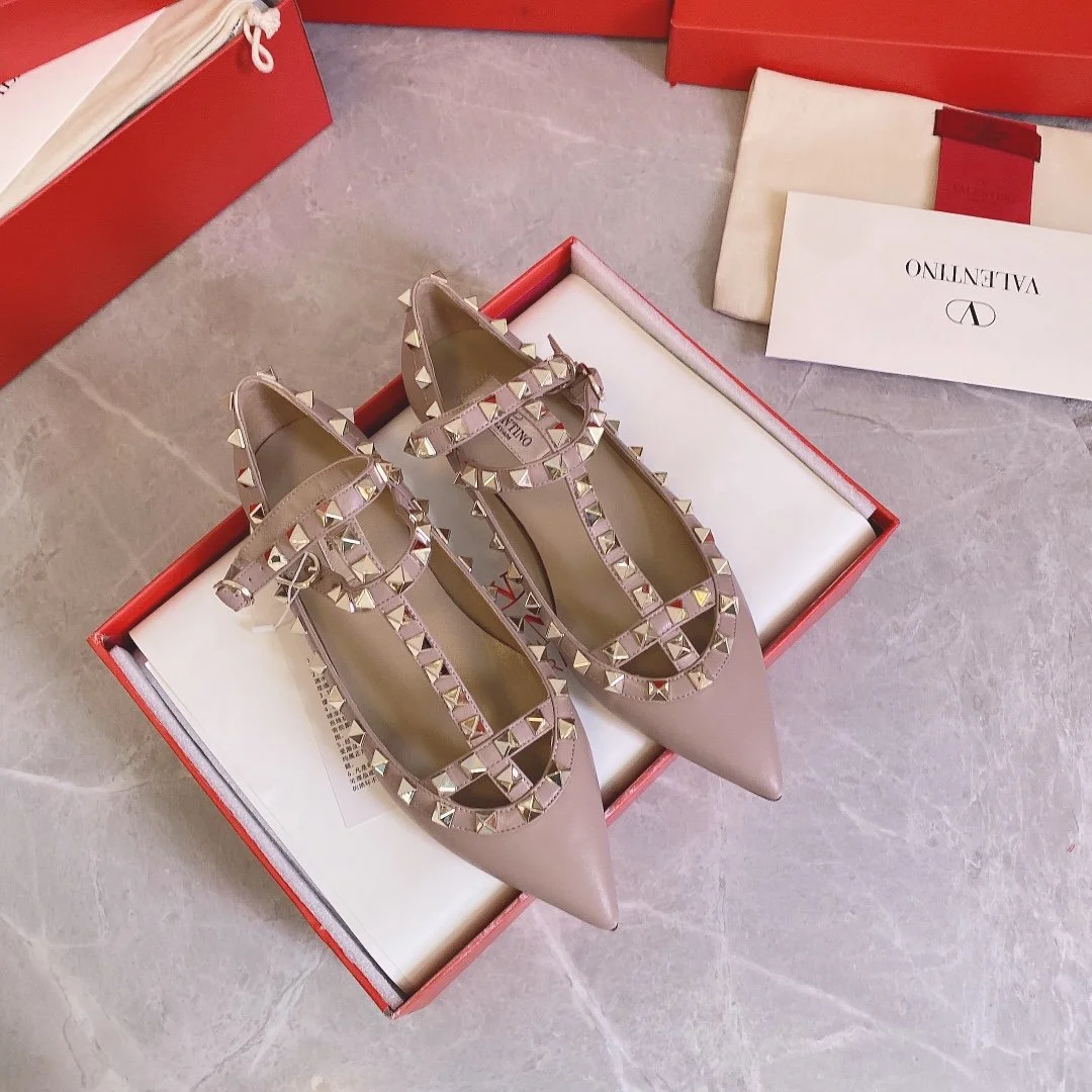 Valentino Women Beige Leather Studded Flats product view 1