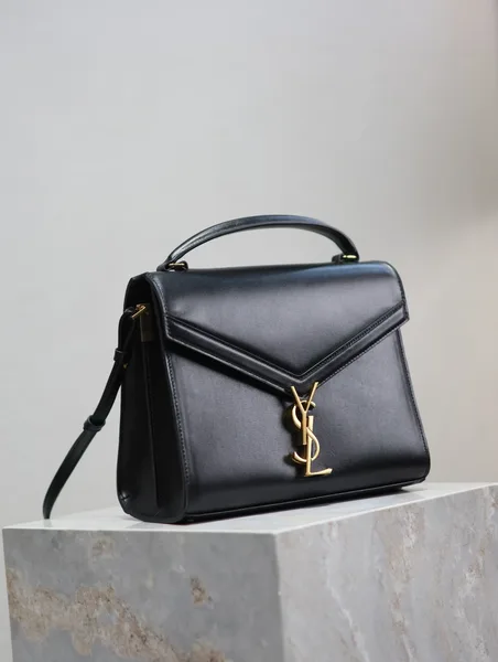 Saint Laurent Cassandra Top Handle Bag Medium Black Smooth Lambskin Gold Hardware product view 8