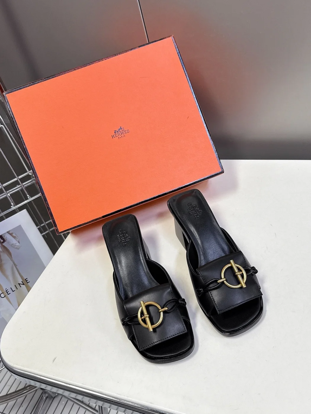 Hermès Women Black Leather Mules product view 1