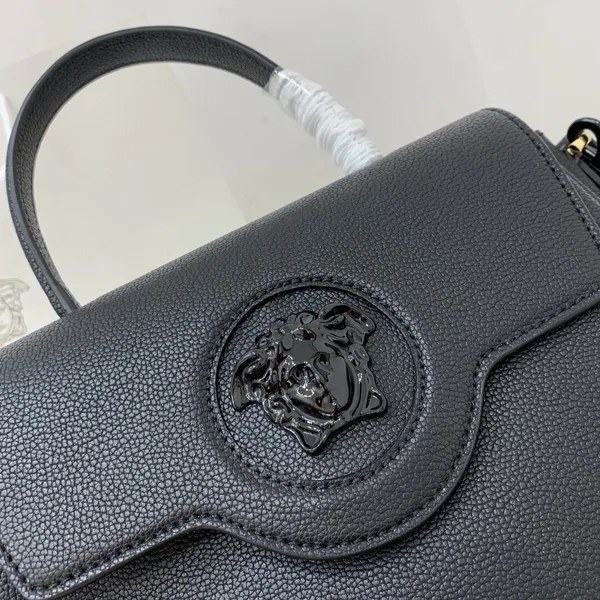 Versace La Medusa medium top handle bag in black grained leather product view 4
