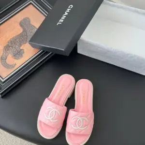 Chanel Women Pink Quilted Leather Slides product view 1