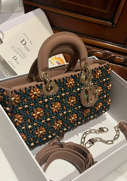 Dior D-Joy Medium Handbag With Beaded Pattern 26 cm product view 7