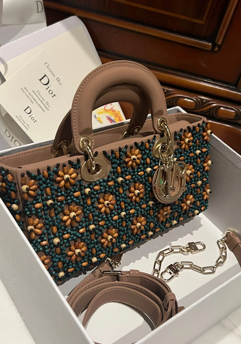 Dior D-Joy Medium Handbag With Beaded Pattern 26 cm product view 7