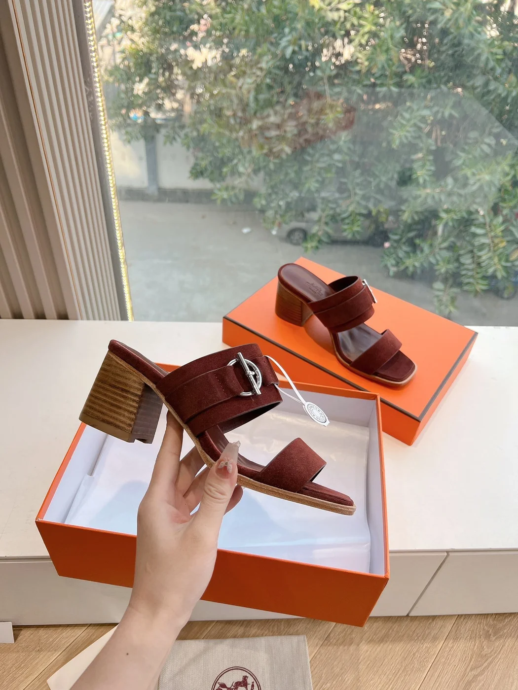 Hermès Women Brown Suede Leather Mules product view 5
