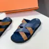 Hermès Women Navy Blue Leather And Brown Sandals product view 4
