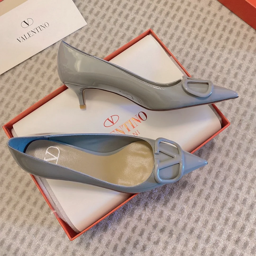 Valentino Women Gray Patent Leather Pointed Pumps product view 3