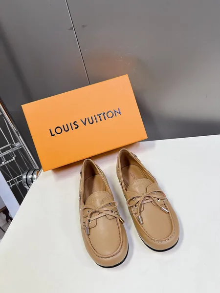 Louis Vuitton Women Beige Leather Loafers product photo