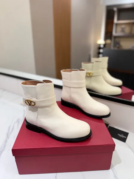 Valentino Women Ivory Leather Ankle Boots product view 1