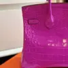 Hermès Birkin 25 Purple Crocodile Leather Palladium Hardware Bag product view 3
