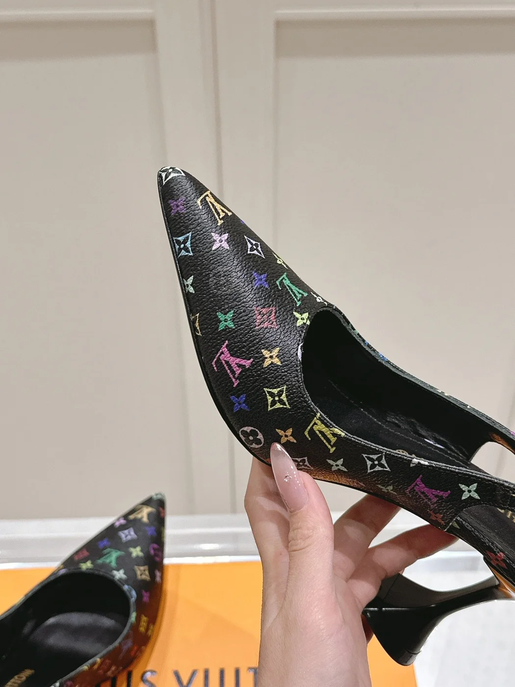 Louis Vuitton Women Black Patterned Leather Heels product view 2