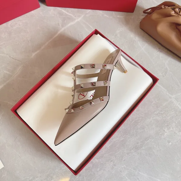 Valentino Women Beige Leather Studded Mules product view 4