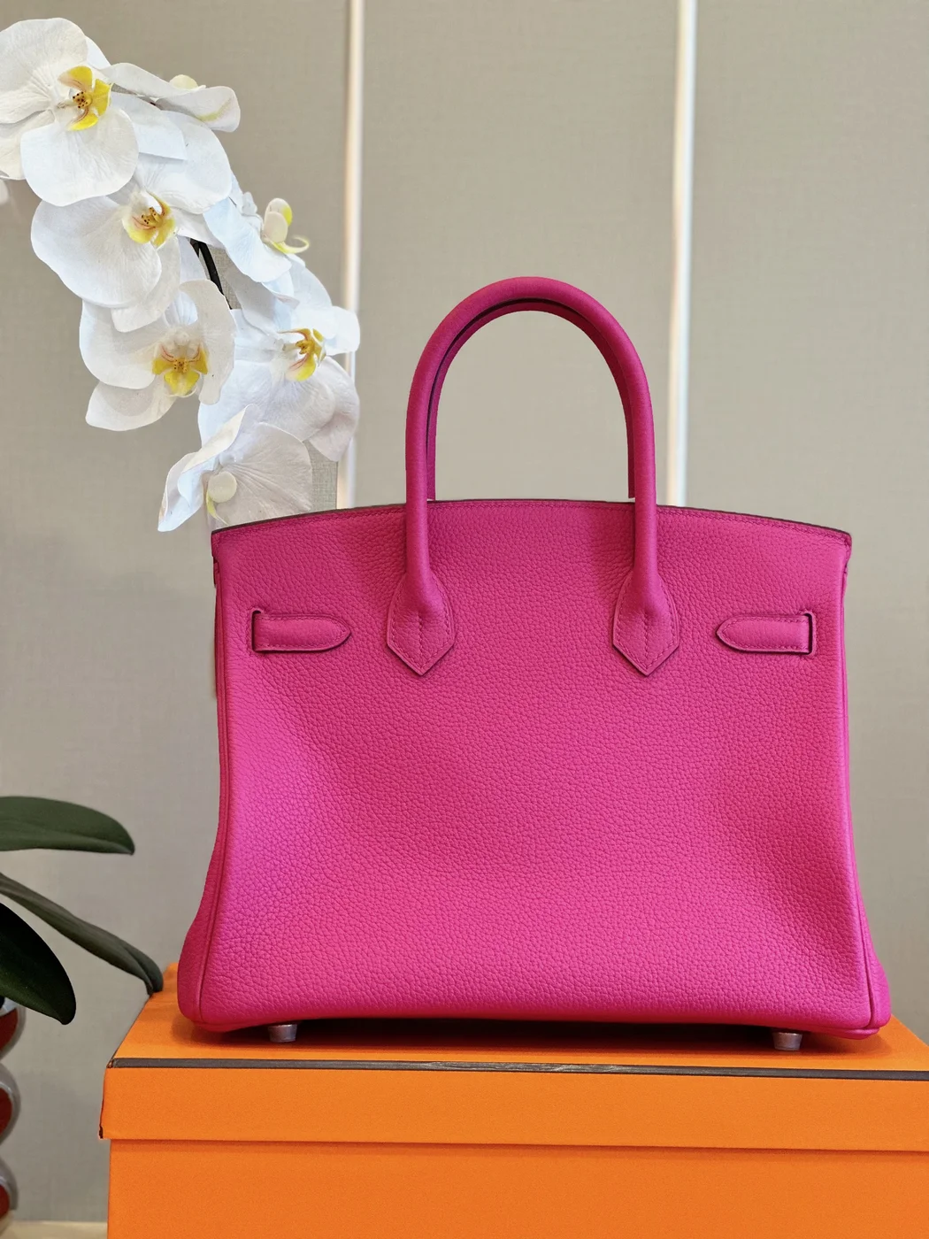 Hermès Birkin 30 Rose Shocking Taurillon Clemence Palladium Hardware Bag product view 3