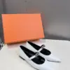 Hermès Women White Leather Pointed Mary Jane Flats product view 3