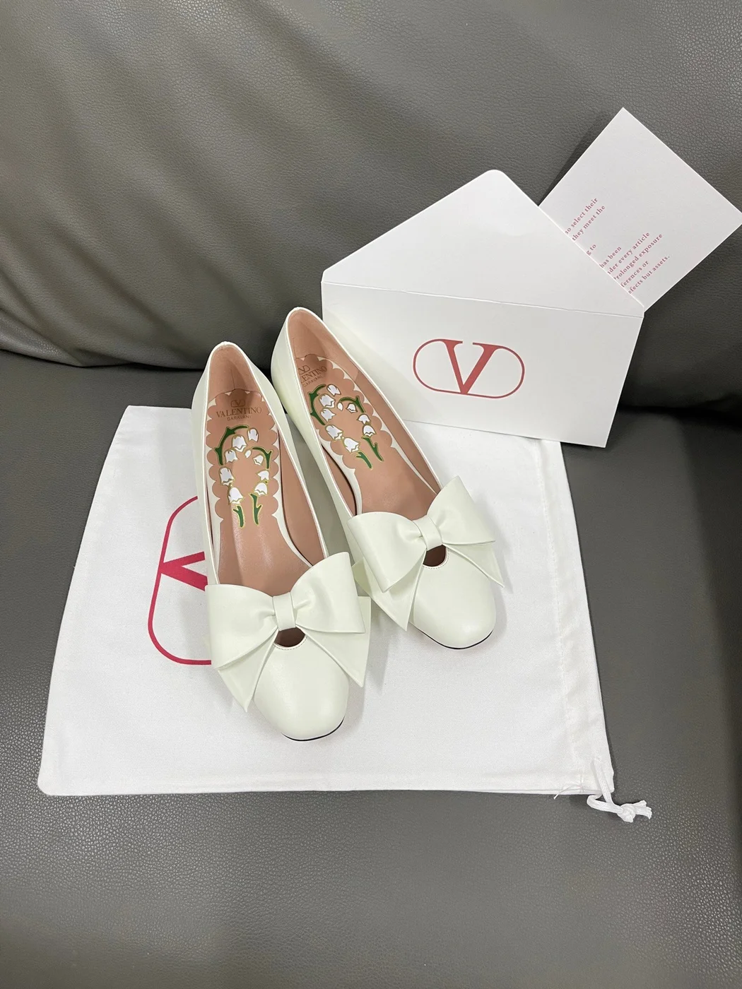 Valentino Women White Leather Bow Flats product view 1