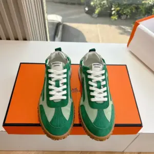 Hermès Women Green Suede Canvas Sneakers product view 1