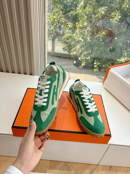 Hermès Women Green Suede Canvas Sneakers product view 6