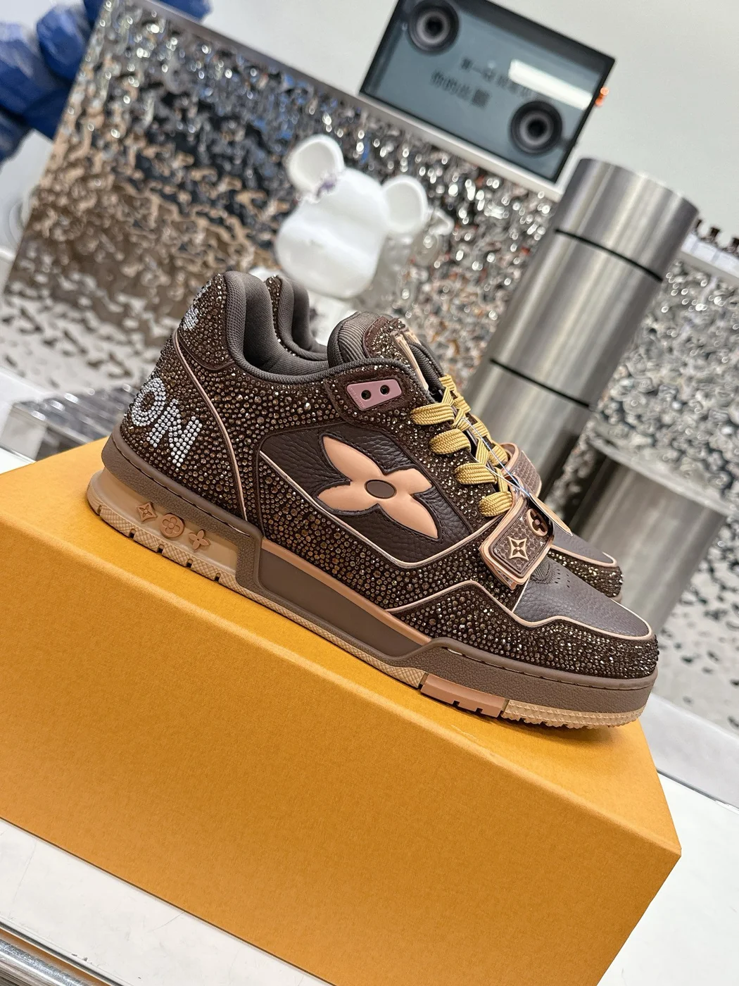 Louis Vuitton Women Brown Leather Sparkle Strap Sneakers product view 3
