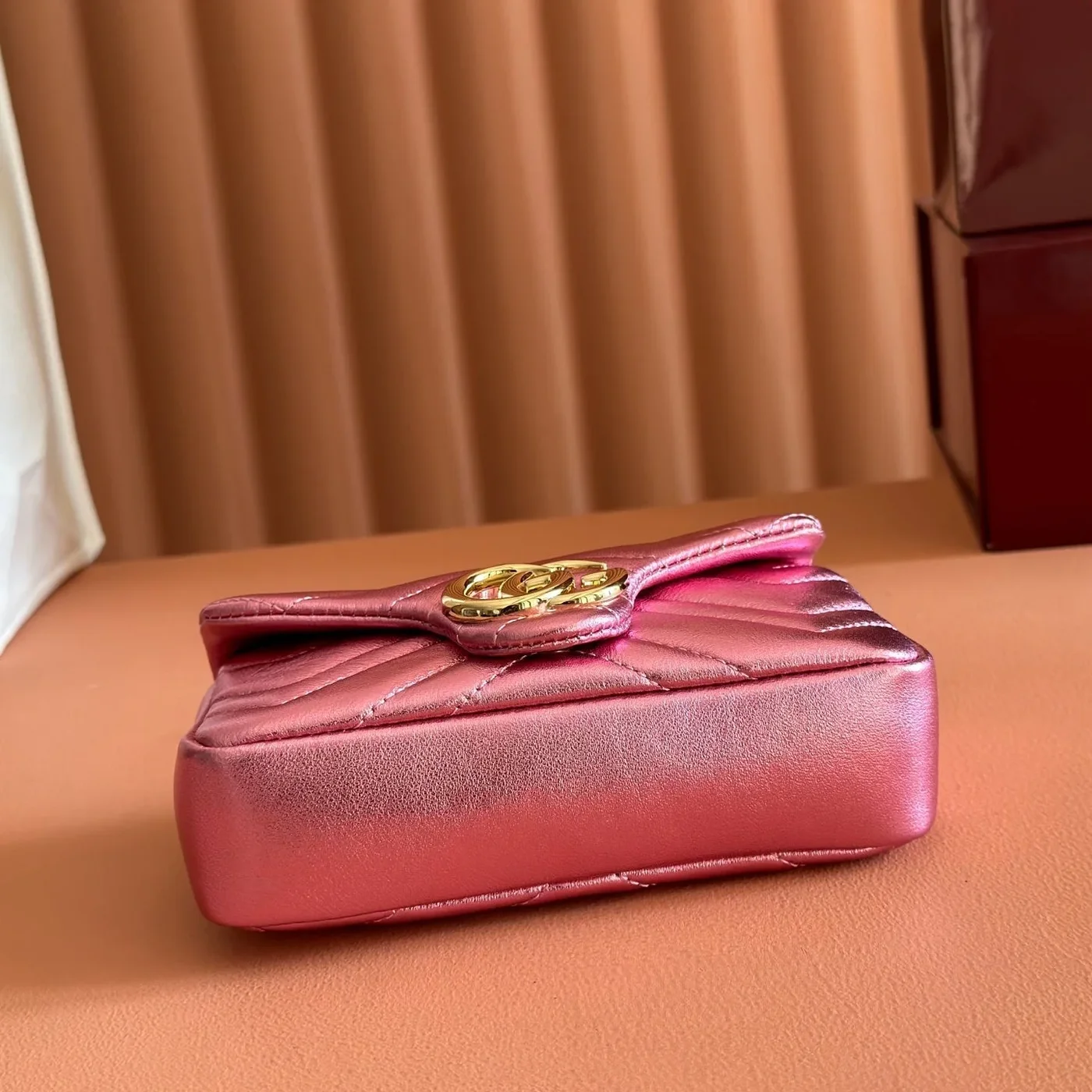 Gucci GG Marmont Bag 16 In Metallic Pink Lambskin product view 4
