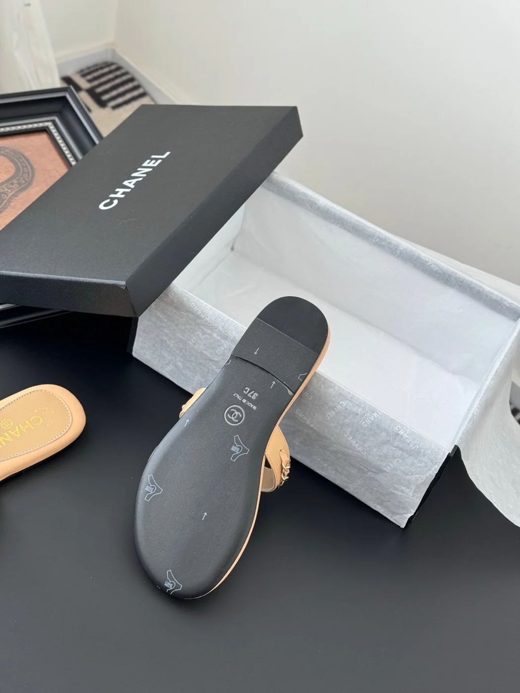 Chanel Women Beige Leather Slides product view 4