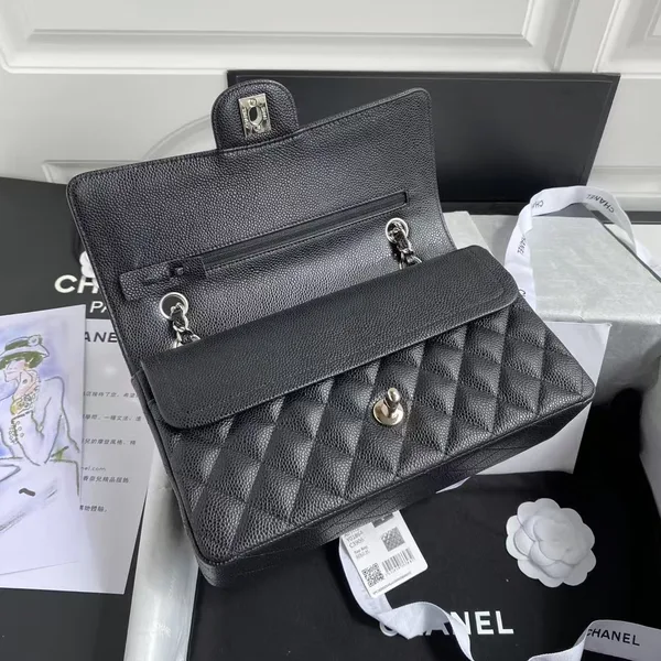 Chanel Classic Handbag Black With Silver Lock 25 cm product view 6