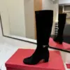 Valentino Women Black Suede Mid Heel Boots product view 5