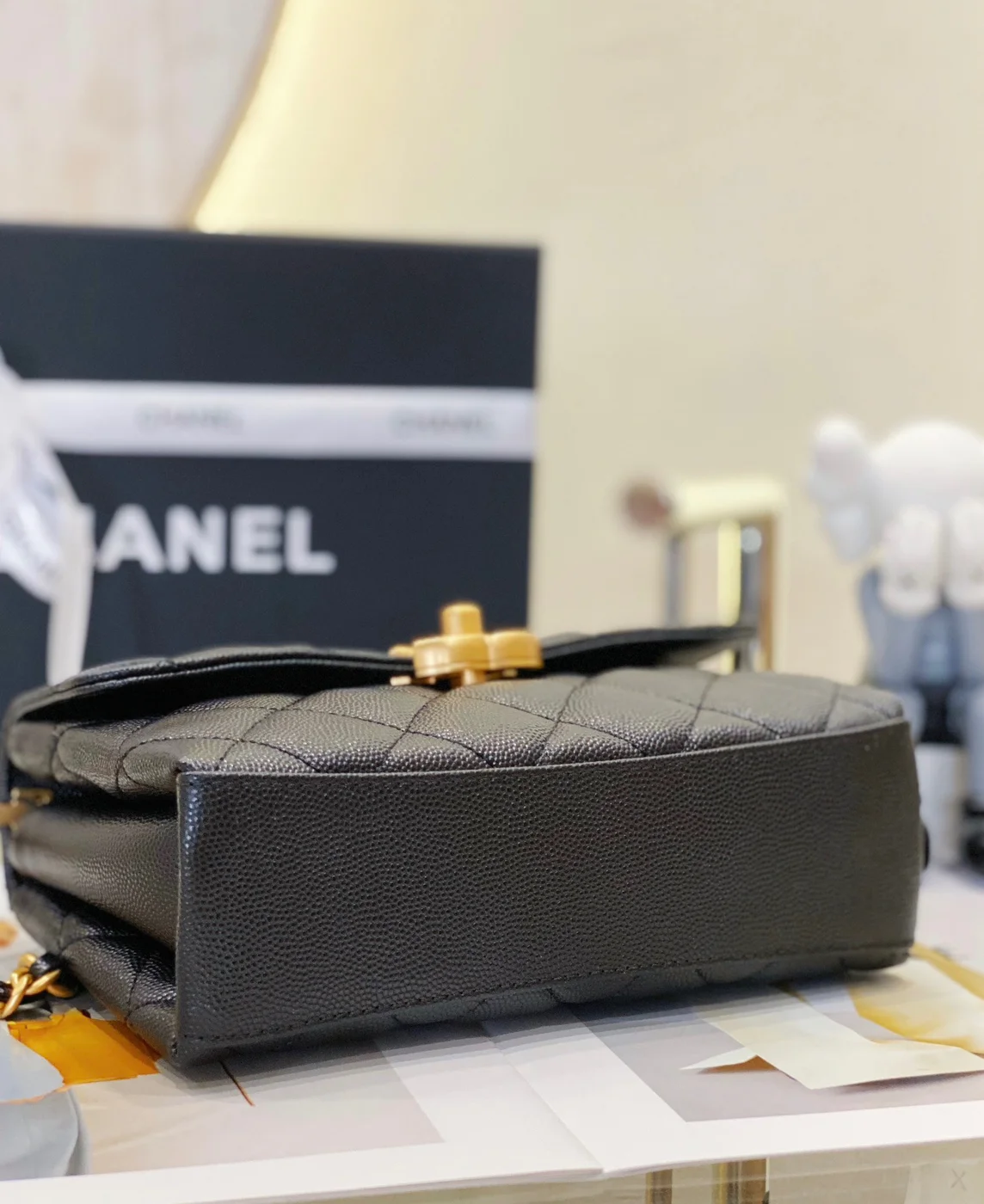 Chanel Handle Woman’s Black Leather Handbags Pebbled Leather 19 cm product view 5