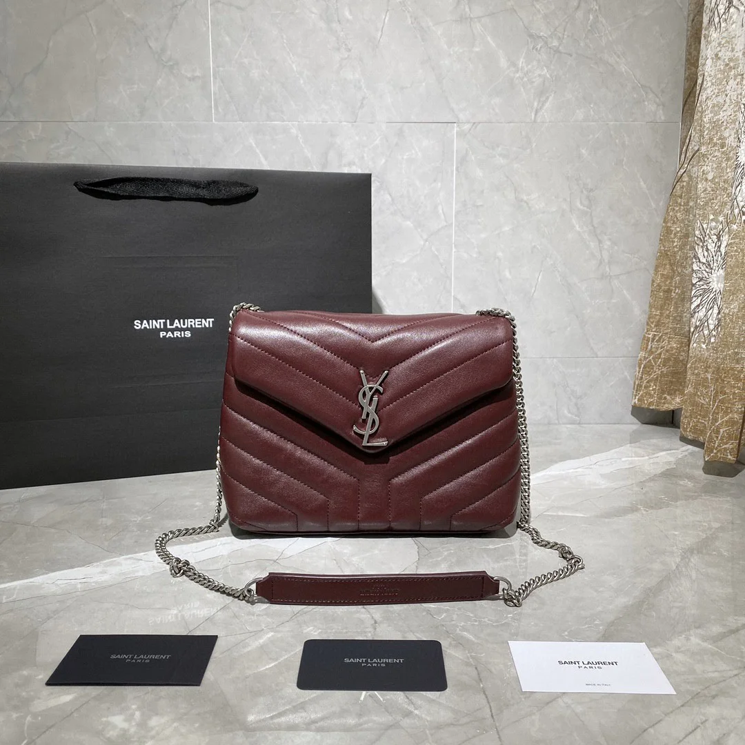 Saint Laurent Yssl Loulou Small Chain Bag In Matelassé “Y” Burgundy product view 1