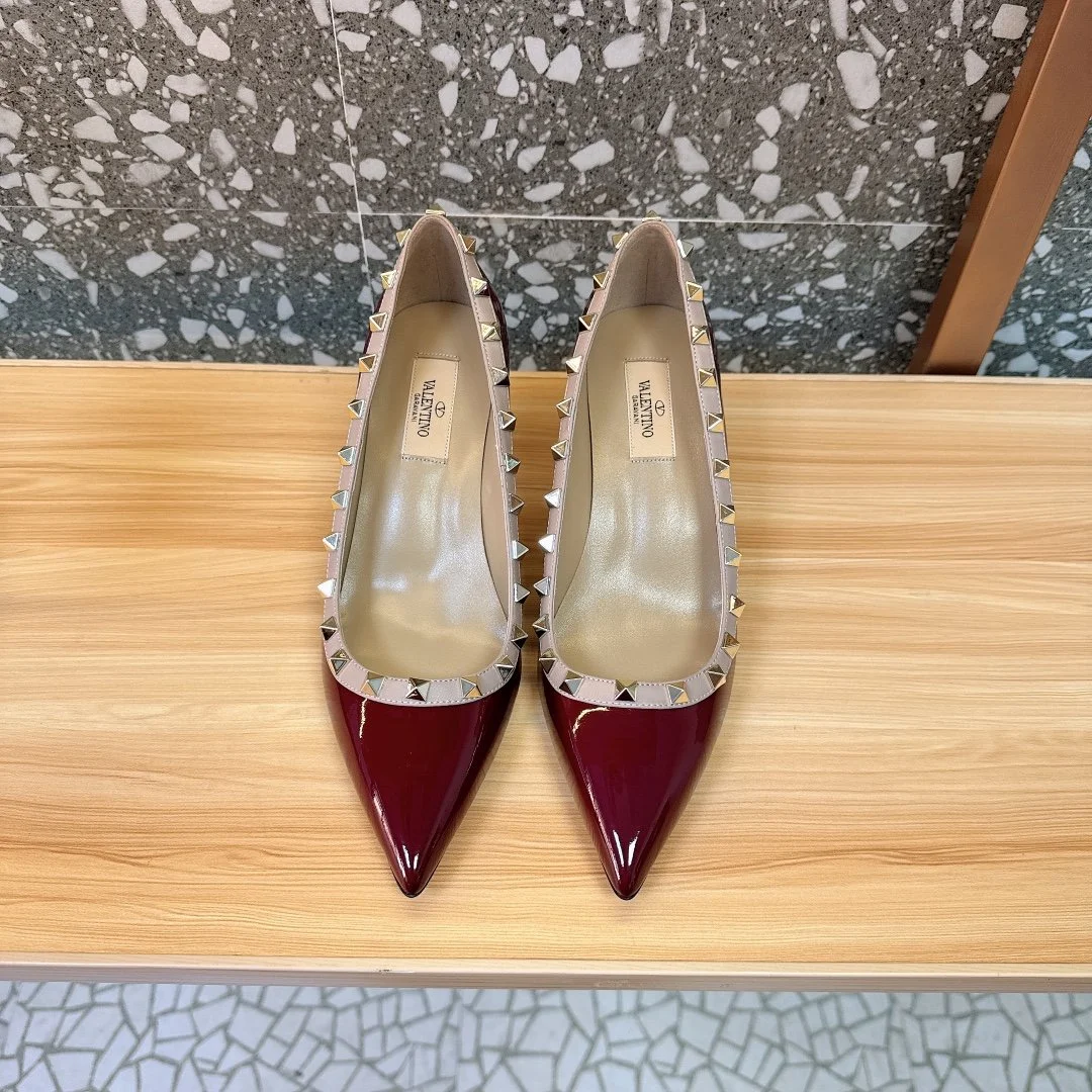 Valentino Women Burgundy Patent Leather Studded Pumps product view 1