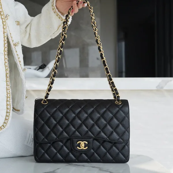 Chanel Flap Bag Jumbo 30 cm Gold Hardware Black Caviar product photo