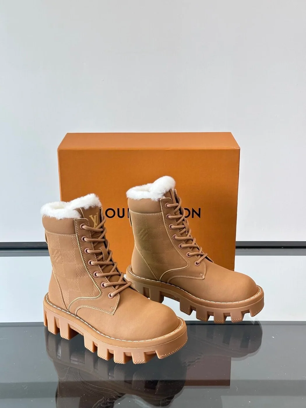 Louis Vuitton Men Tan Leather Fur-Lined Boots product view 5