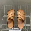 Hermès Women Tan Leather And Fabric Sandals product view 2