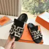 Hermès Women Black Suede And Leopard Print Sandals product view 3