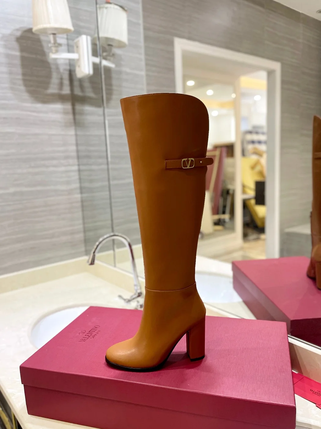 Valentino Women Brown Leather Knee High Boots product view 5