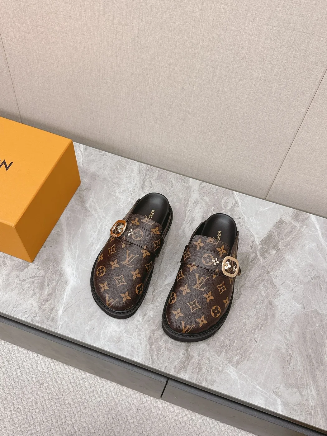 Louis Vuitton Women Brown Leather Monogram Mules product view 4