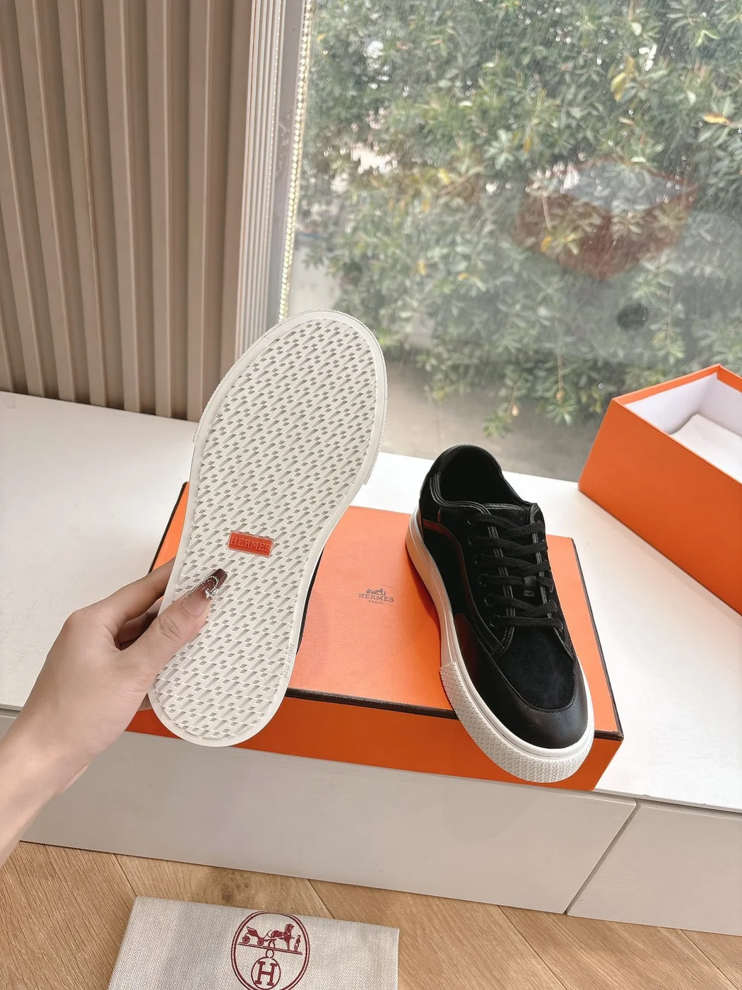 Hermès Women Black Suede Leather Sneakers product view 6
