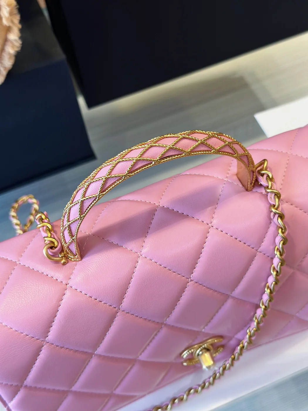 Chanel Coco Mini Handbags Pink With Lock Gold 22x21cm product view 3