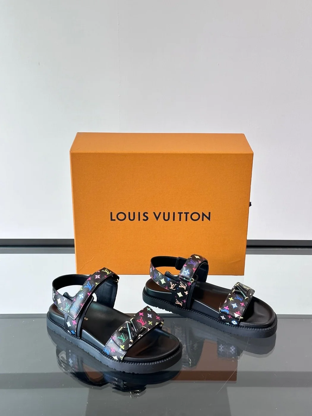 Louis Vuitton Men Black Multicolor Leather Sandals product view 5