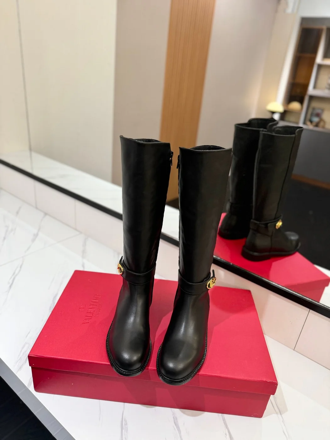 Valentino Women Black Leather Knee High Boots product view 4