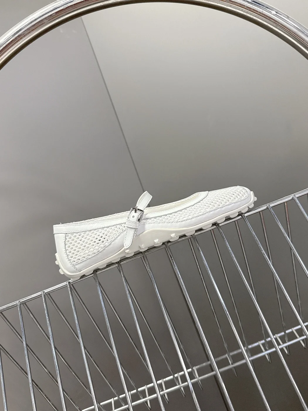 Hermès Women White Mesh Leather Mary Jane Flats product view 6