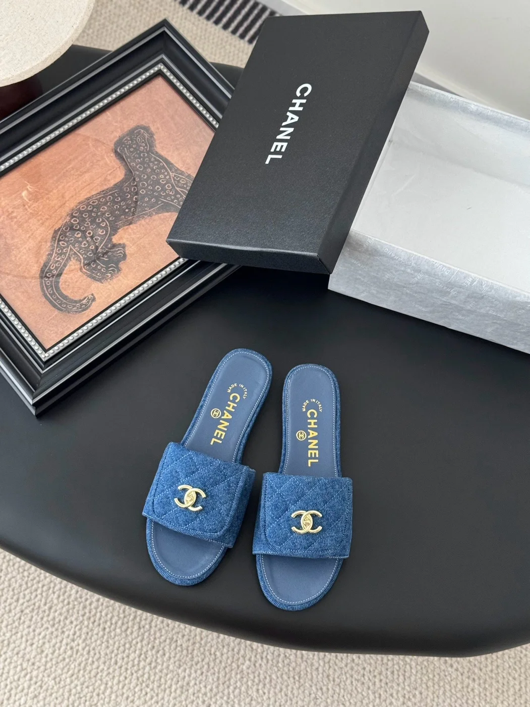 Chanel Women Blue Denim Slides product view 1