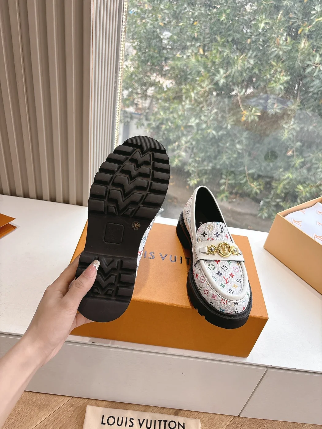 Louis Vuitton Women White Patterned Leather Loafers product view 6