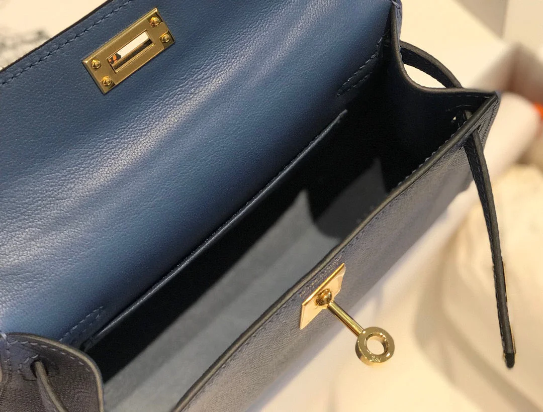 Hermès Mini Kelly Blue with gold-tone hardware Bag product view 7