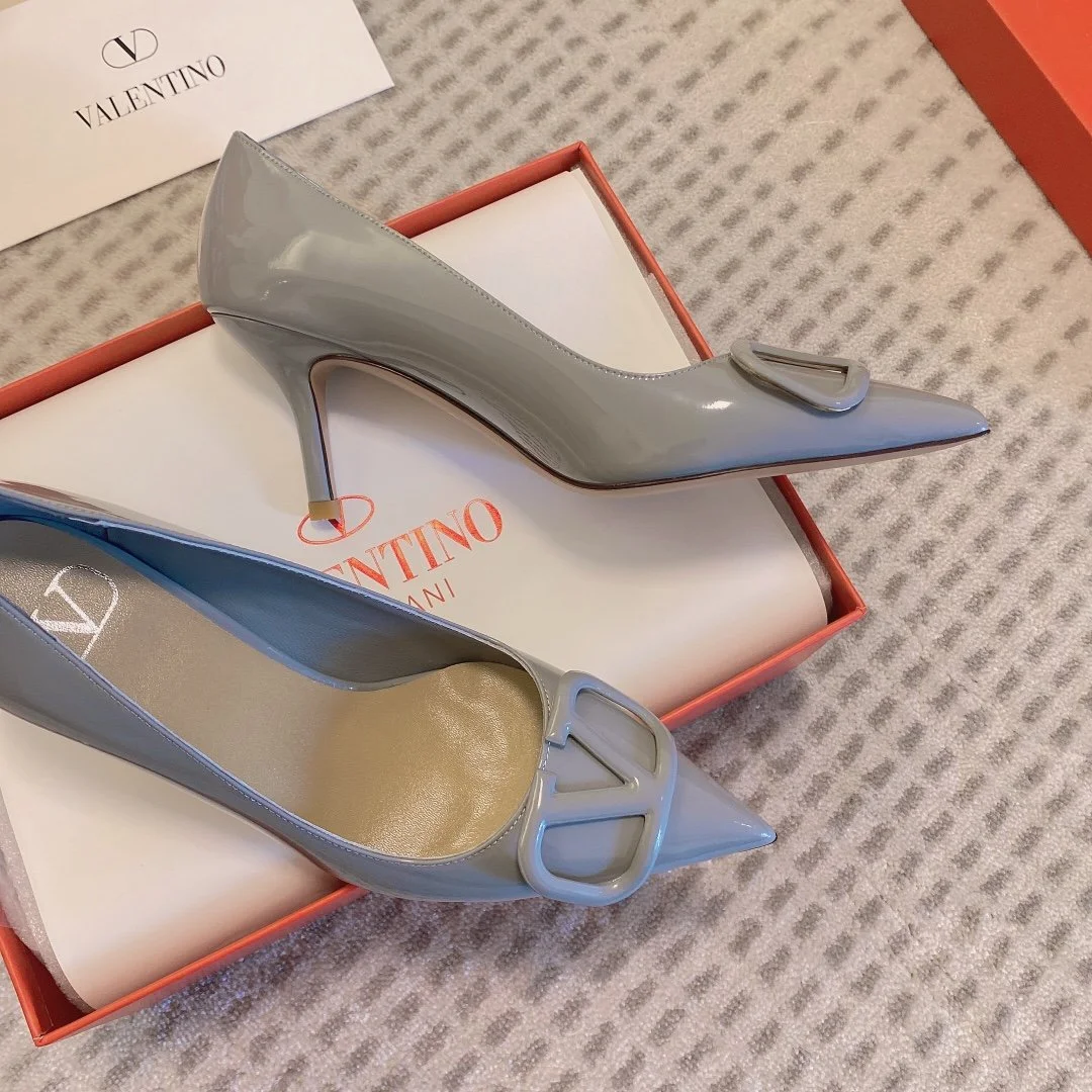 Valentino Women Gray Patent Leather Pointed Pumps product view 6