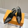 Louis Vuitton Women Black Patterned Leather Heels product view 4