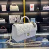 Chanel Handle Charm Handbags Lock Gold Demi White 20x12cm product view 2