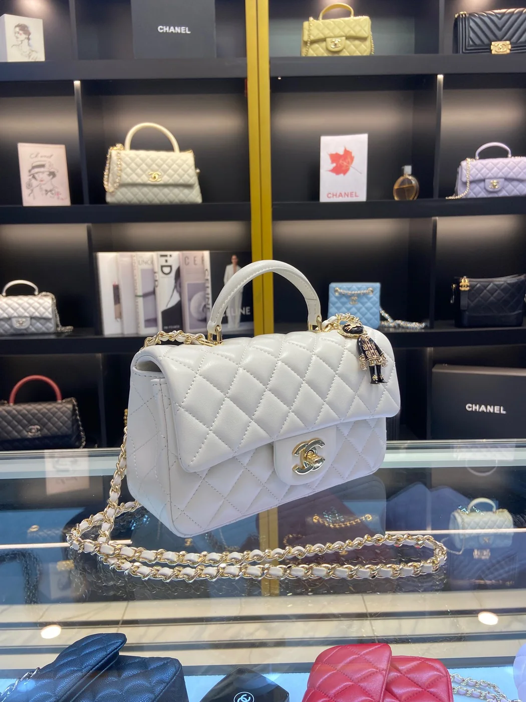 Chanel Handle Charm Handbags Lock Gold Demi White 20x12cm product view 2