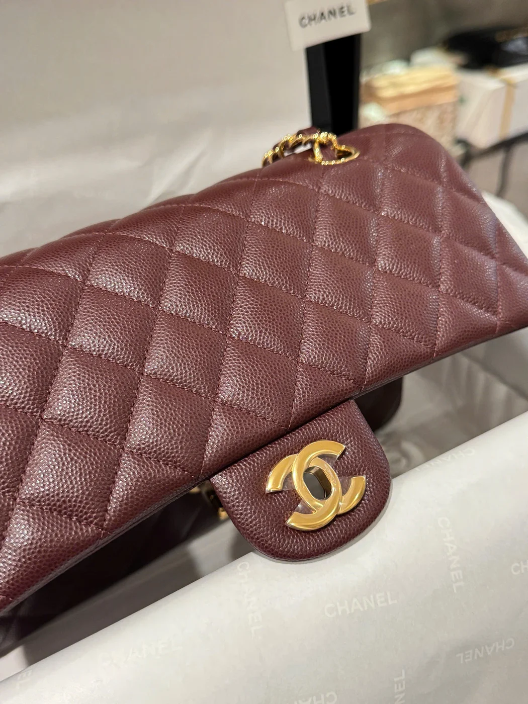 Chanel Classic Plum Red Color Handbags With Lock Gold 25 cm product view 8